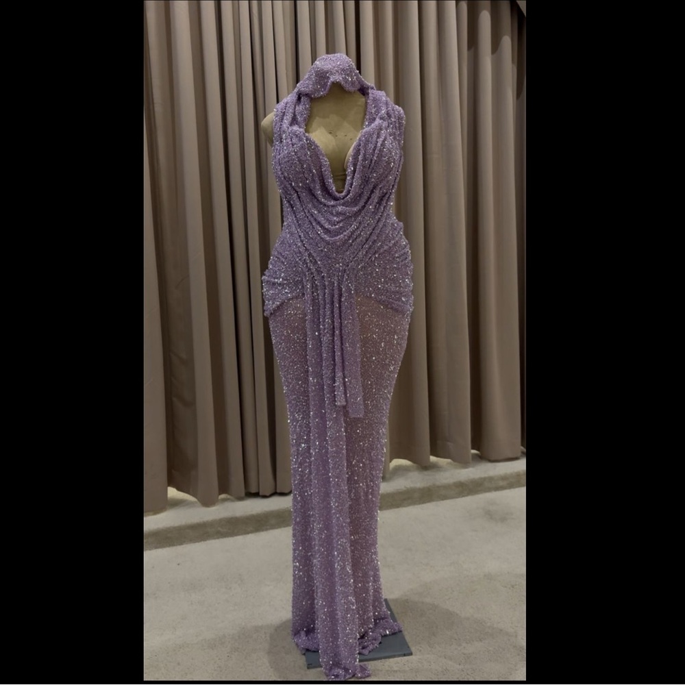 Lavender Sequin Backless Gown Maternity - Picture 3 of 4